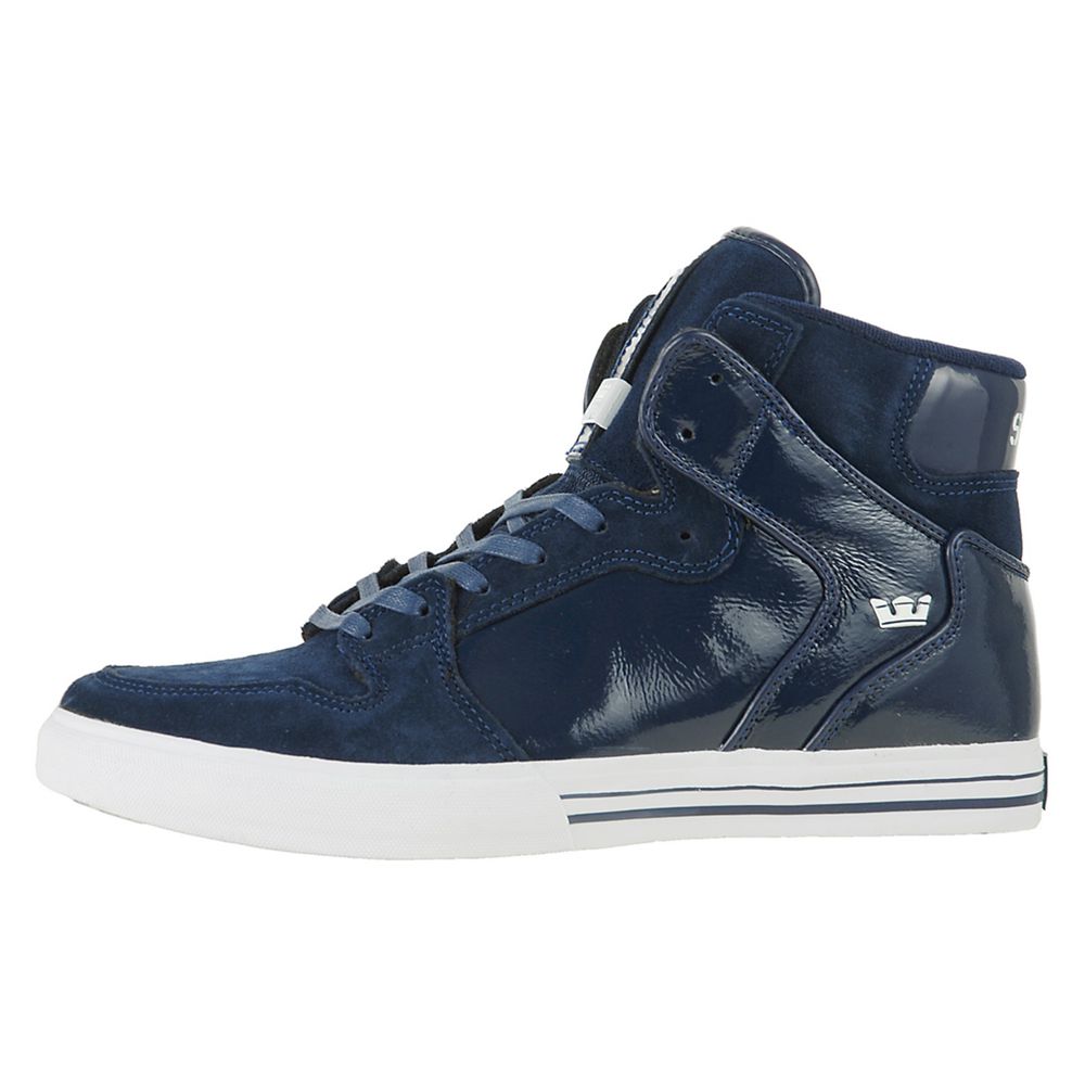 Baskets Montantes Supra Vaider Bleu Marine Navy Suede/Patent Femme | UHZ-22451956